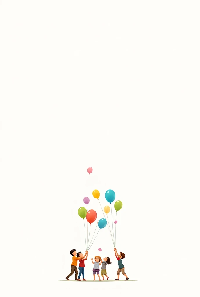 draw european s about twelve years old with balloons, white background