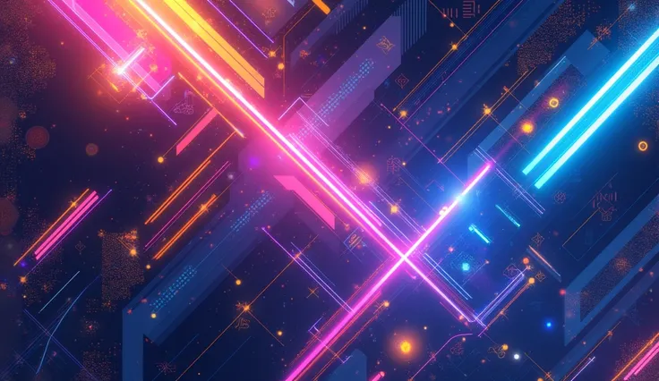 "A vibrant, high-resolution abstract geometric design with bold shapes and dynamic gradients, featuring a color palette of electric blue, neon pink, and gold, with sharp details and a modern futuristic vibe."

