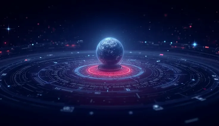 

A sleek, futuristic galactic database interface displaying Earth with a bold red warning label saying "Dont Even Think About It," surrounded by holographic data streams and alien symbols. The Earth appears small and distant on a cosmic map, with a menaci...