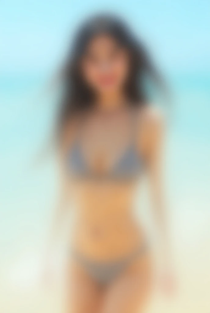 20 years old～ 30 year old Japanese woman with patterned bikini background is a seashore full body image dynamic photo quality （（（Not an illustration））） Fair skin and smiling face in an adorable pose 