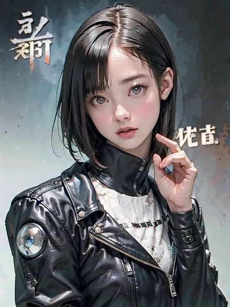 is completely anatomically correct、Extremely beautiful 2 young women、beautiful faces,  beautiful delicate eyes,  black hair,  short bob hair、 leather jacket 、After the rain、 detailed explanation、( top quality , masterpiece,  high res)、8k、 wallpaper、 cyberp...