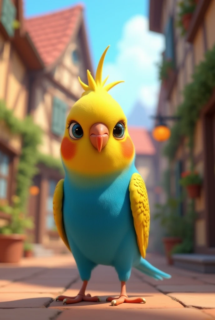 Make a german Video with a budgie named pepe with blue body and yellow head