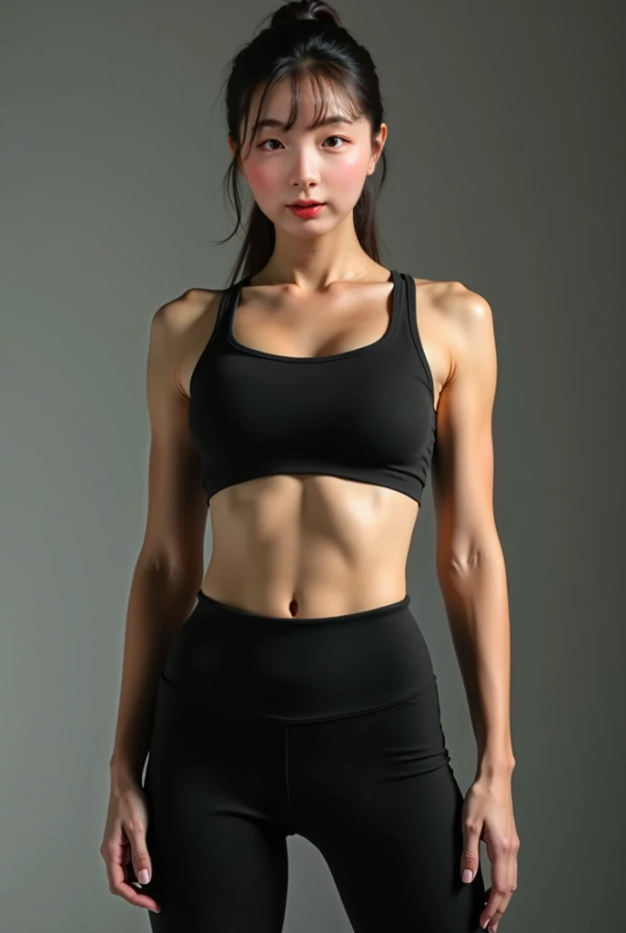  leggings, 회색  leggings:1.5, Exercising, Women doing fitness, sportswear,  white skin, The body is slender