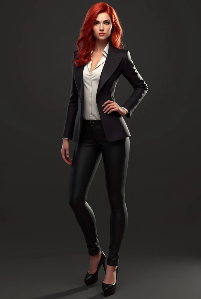 12. Dr. Morgan
Description: A strikingly attractive figure with a composed and intelligent evil personality. Looks younger then her age
Appearance: Long red hair, hourglass  figure 
Age: 31.

Create 3D realistic full body image of these character based on ...