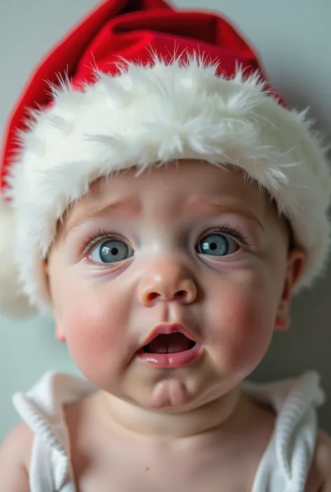 Create a photo of me with a babys face wearing a Santa hat with my image 