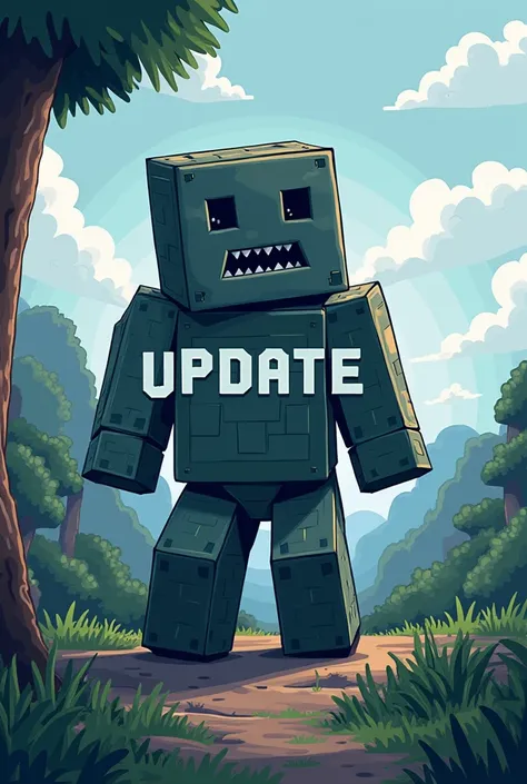 Draw the word Update against the background of a minecraft shulker in the minecraft style 