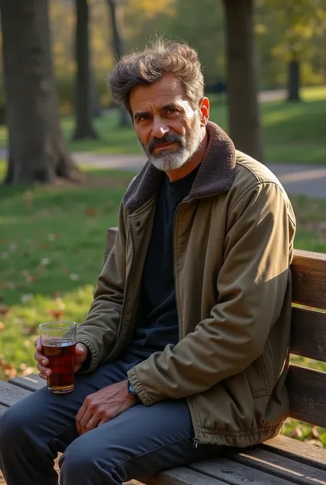 araffe sitting on a bench with a drink in his hand, a portrait inspired by David Park, featured on reddit, realism, portrait image, alexandros pyromallis, justin sun, enes dirig, mid shot portrait, sitting on a bench, sitting on a park bench, amr elshamy, ...