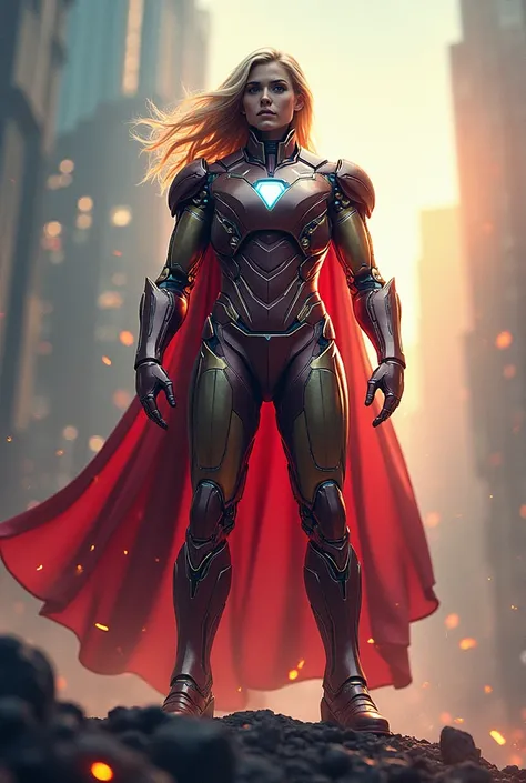 draw a majestic hybrid combination of iron man and supergirl
