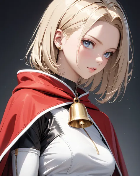 Red Cloak and Bells,  cute, ( Android １８Number), masterpiece:1.5, masterpiece, highest quality, UHD, retina, masterpiece, accurate anatomy, super detailed, high quality, best quality, 8k