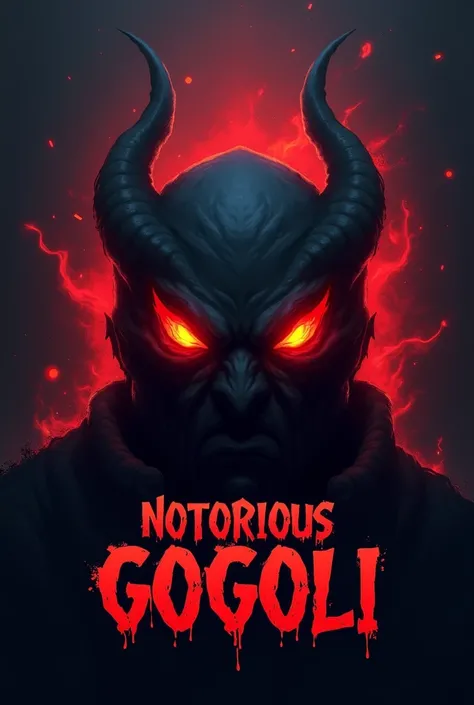  Create an image with the following requirements ,  this photo is for a clan from a competitive game,  the image will look like this ,  red eyes on fire  (Not many flames )  and under the eyes the name of the clan : Notorious GOGOLI