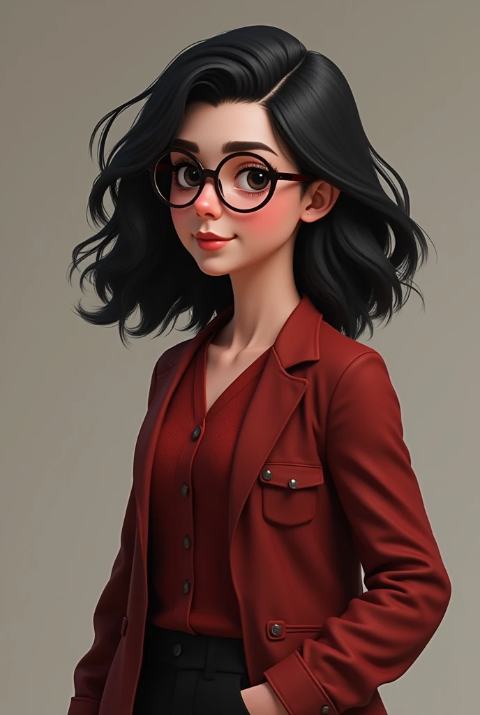 4. Scarlet
Description: An ambivert with a balance of introversion and extroversion. Wears glasses and has a thoughtful demeanor.
Appearance: Short, long wavy black hair, glasses.
Age: 19.
Create 3D realistic full body image of these character based on my ...