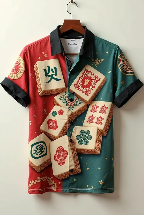 Mahjong tile conceptual＆Artistic Shirts 、  simple background
