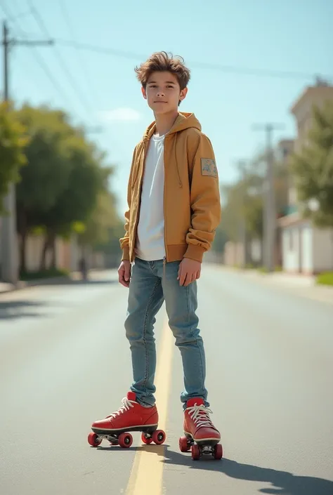 HD photo of a 18 year old boy wearing a skating shoe on the road
