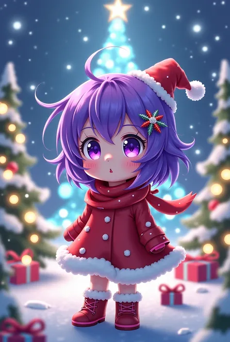 An anime character named Kubo Nagisa with purple hair in a Christmas theme.