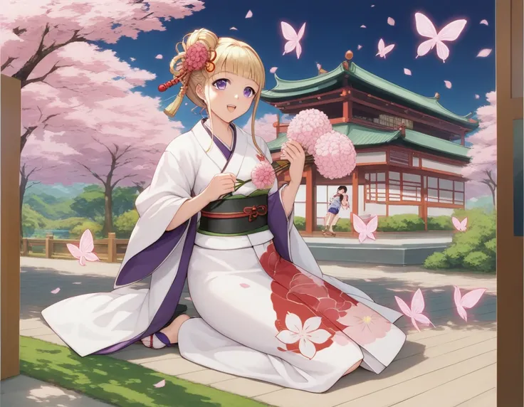 Anime girl in kimono holding flowers and butterflies,  Hanayamata ,  Japanese girl manga , Yen Press, Sayori, Official illustrations,  Medusa Ishida Art Manga , illustrative!!, shoujo manga, Shojo manga,  anime cover ,  Young Woman Anime Visual , Japanese ...