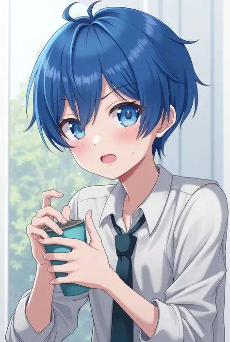 shota blowjob yaoi male blue hair