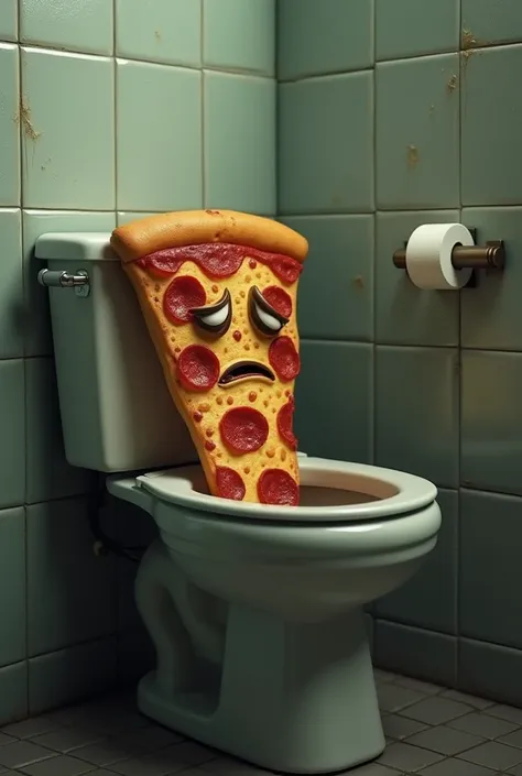 A Sad Faced Pizza in the Toilet 