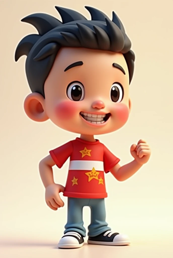 Make me a 3D cartoon of a  wearing an indonesian flag shirt