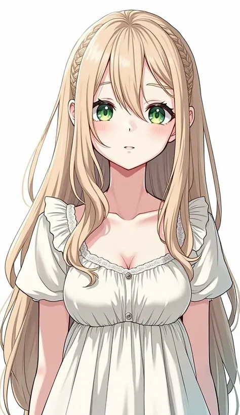 anime girl with long hair and green eyes wearing a white dress, anime visual of a cute girl, loli in dress, cute anime waifu in a nice dress, blonde anime girl with long hair, pretty anime girl, anime best girl, cute anime girl, cute natural anime face, at...