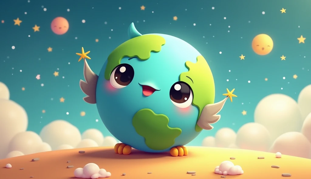 create a cute earth in 2d animation the back ground is clear and parrot color