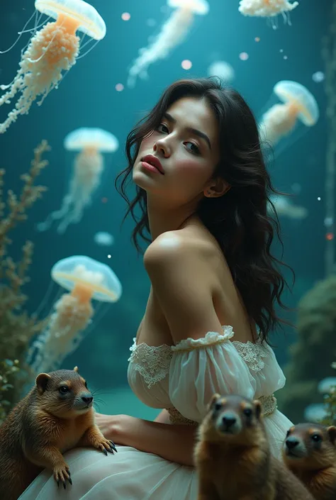  sexy beauty and marmots　Jellyfish tank with background 