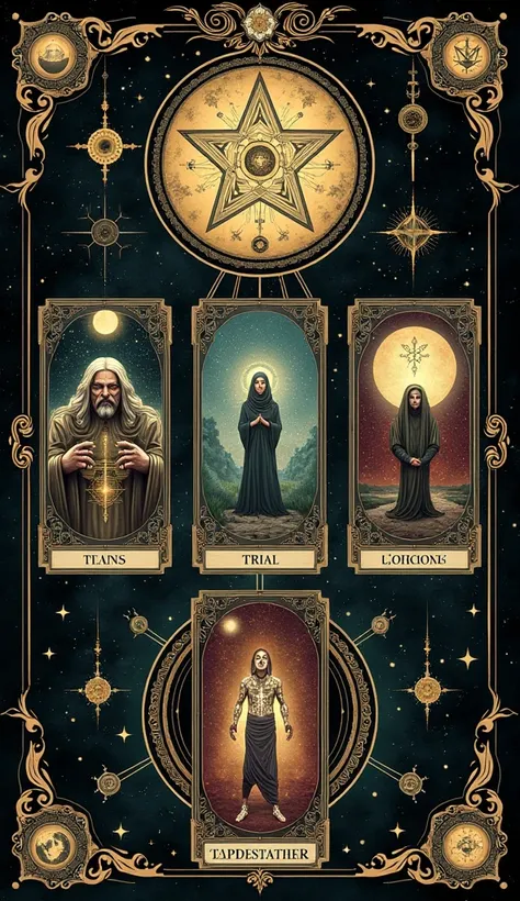   tarot cards  ,    -themed flyer written in 2025 with . An esoteric  、trial、Judgment、judgment