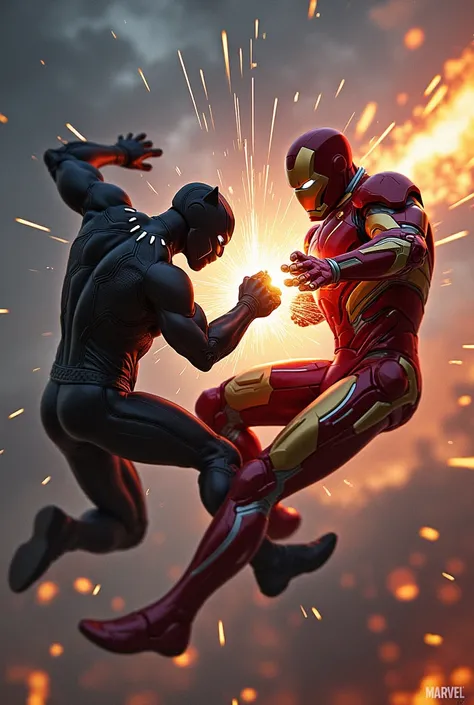 Iron Man versus black panther men fighting scene aggressive roop black panther iron Man ko mukka maarta hua iron Man black panther ko donon Hawa mein fight karte hue tivra gati