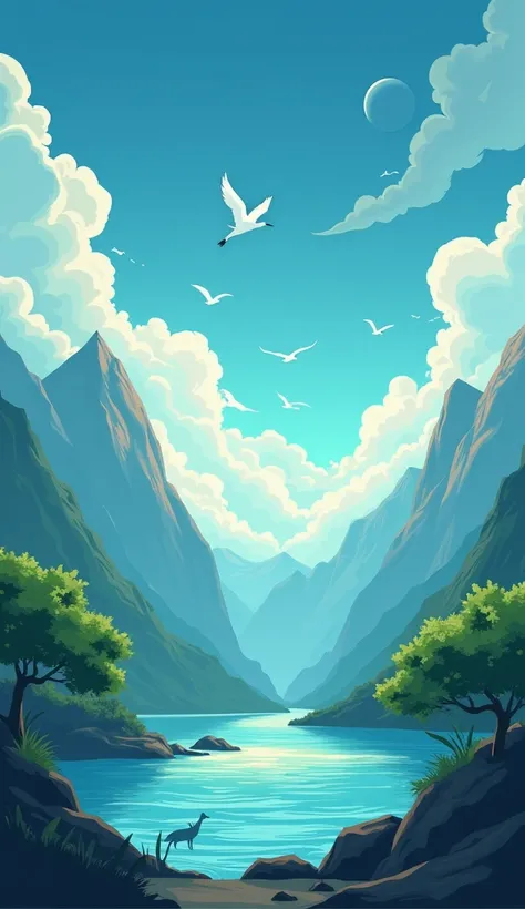 **background**:  Use a background depicting the beauty of nature ,  like  langit biru cerah dengan awan putih,  the towering mountain ,  and the calm sea .  It will attract attention and reflect the theme of creation .

2. ** Main Title **:  Write a striki...