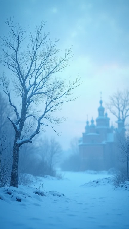 background depicting oak tree branch and Orthodox Christmas Eve, with a blank space for text at the top