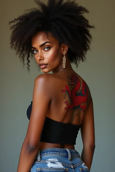 
A stunning 20-year-old Liberian-Greek woman with golden skin, thick black threaded eyebrows, and natural afro hair . She has almond-shaped blue eyes, exuding natural supermodel beauty with perfect delicate and gorgeous features. She’s wearing a very sexy ...