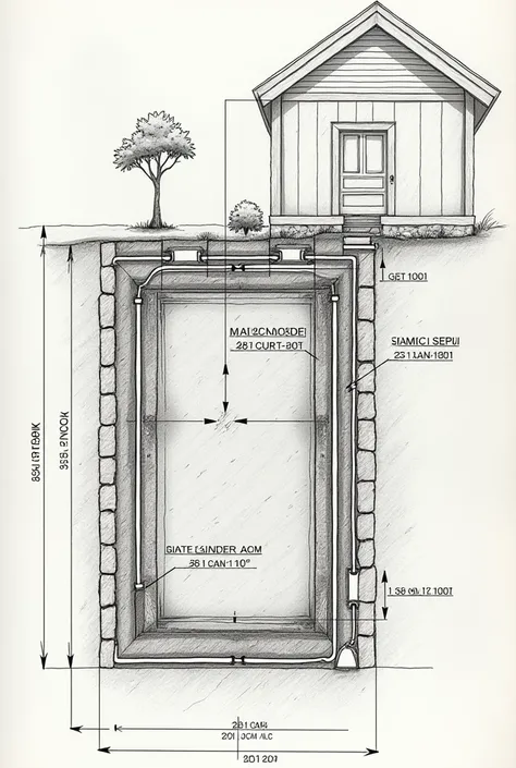 plan with measurements of a septic tank for toilet and laundry room