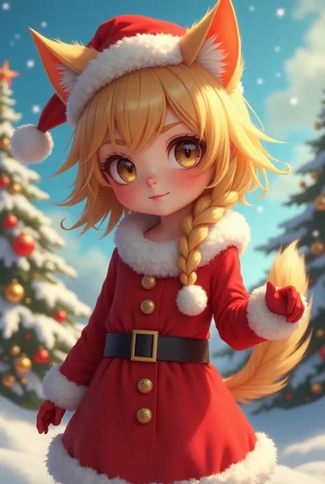  Girl with cat ears, cat tail, cute girl, Santa suit, feels like a cartoon