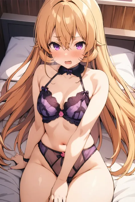 NSFW,masterpiece, top quality , high res, very detailed,Elina Nakiri 、 long hair、 orange hair、 purple eyes、 hair between eyes , Sexy Lingerie, girls room,bedroom