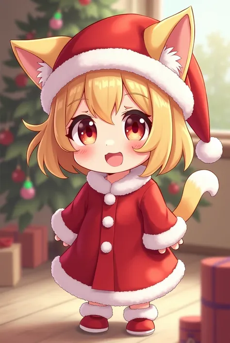  Girl with cat ears, cat tail, cute girl, Santa costume, cartoon feel