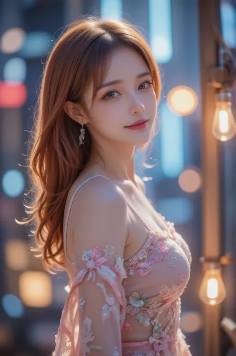  Beautiful Virtual Idols  ,  Detailed Digital Avatars  ,  Bright Holographic Figure , Clear Sparkling Skin  ,  Detailed Facial Features  ,  charming smile  , Delicate expression,  Long Flowing Hair , Elegant poses ,  Surreal Futuristic Environments  ,  Pol...