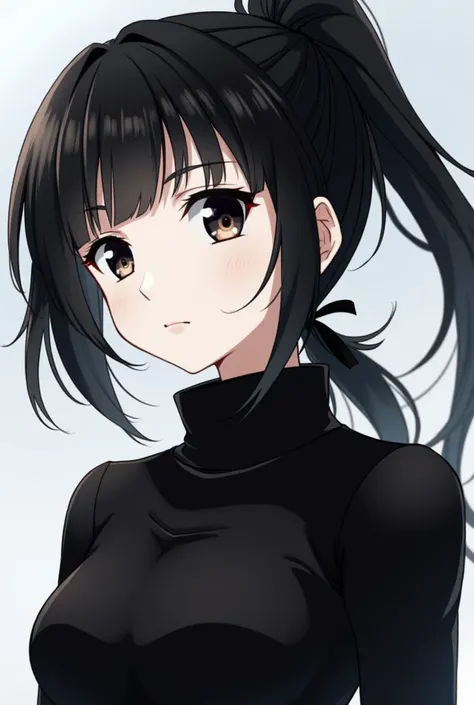  has a well-defined facial appearance 、, glossy black hair is characteristic 。 while 、 for some reason she wears perverted black-based clothing when she is with her 。 is put together in a ponytail during battles 、 emphasizes her neck line 。 has deep black ...