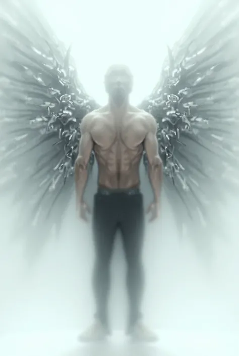 large mechanical wings similar to those of an angel on a mans back