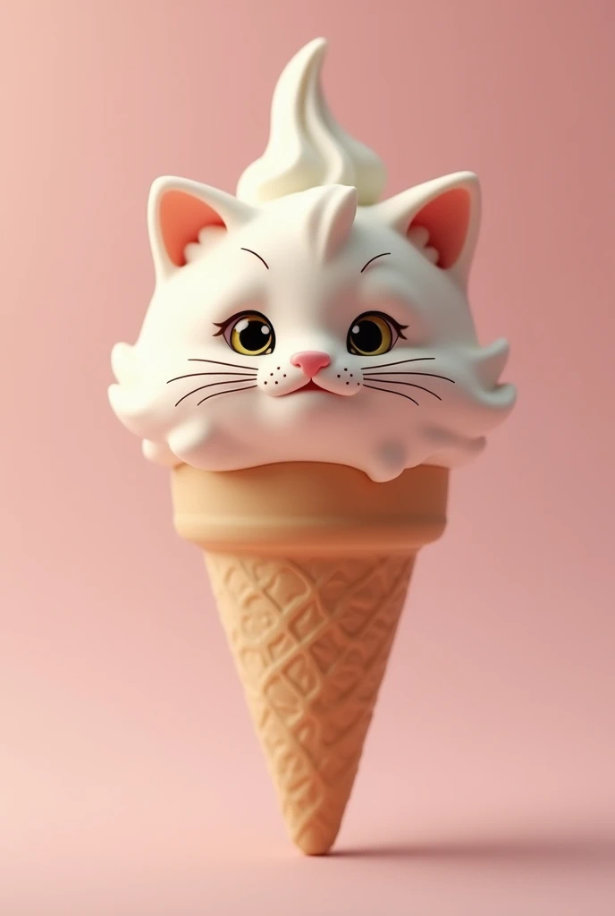 an ice cream having a realistic cute cat face on its cream