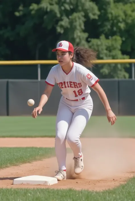 (masterpiece, best quality:1.2), a very beautiful girl, Jennifer Connelly at age 18, she is playing baseball as a base runner., she is stealing the next base with full speed., dymanic photo,