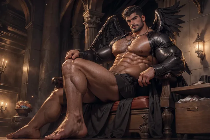 （（（angel caido！angel！ Black-lipped Tooth ！big black angel wings！Gothic）））, perfect composition,！））, （（ Involuntary chest exposure .））elegant male, elegant chin Chad , elegant and attractive, Elegant and elegant, elegant man, Attractive Man, masculine and e...