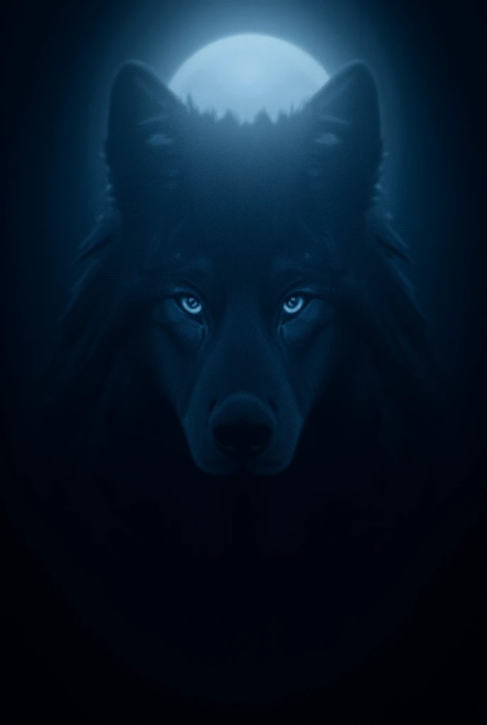 Figure 4 head of a wolf with shining eyes with long hair and with a full moon