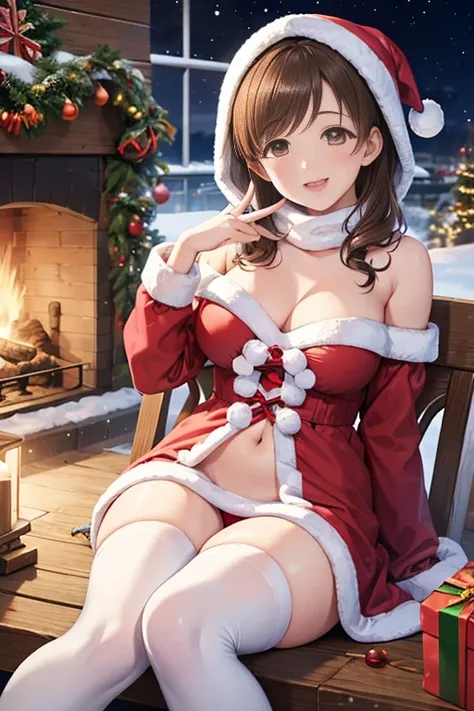 ( top quality ,4K, high res,masterpiece:1.2), realistic , Christmas, girl  (),大きな plushを抱きしめる, plush,Wear warm clothes ,Snow falling in the background,Winter Wonderland ,Facial expression of joy, Magical Atmosphere , soft lighting , brightly colored , happ...