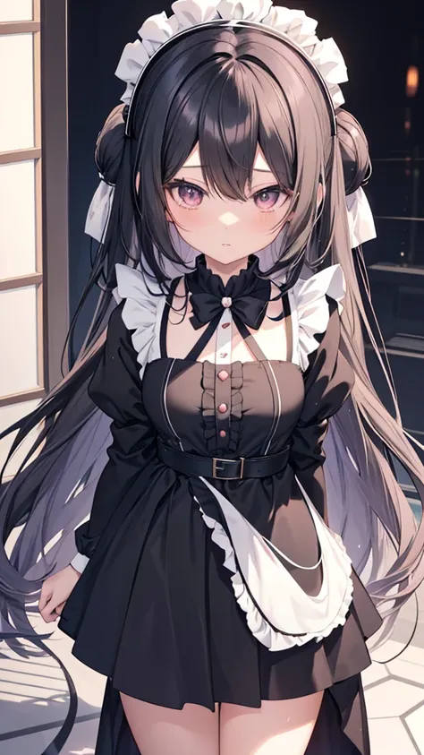 Anime Girl with long hair and a black dress posing for a picture, Sayori, animated visual effects， Cute Girl,  Animated Cute Style , Lolita in a skirt, Anime Girl weareturng a black dress, pretty Anime Girl, (Anime Girl), cute Anime Girl,  cute anime maid ...