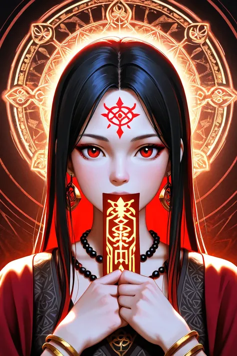 [Prompt Structure]

[Subject]: A mystical female character with long black hair, adorned with traditional tribal accessories, holding a magical talisman with mysterious symbols.

[Details]: Intricate jewelry, including beaded necklaces, bracelets, and earr...