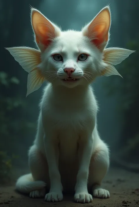 Cat with the head of dog, face of human and fish fins no legs