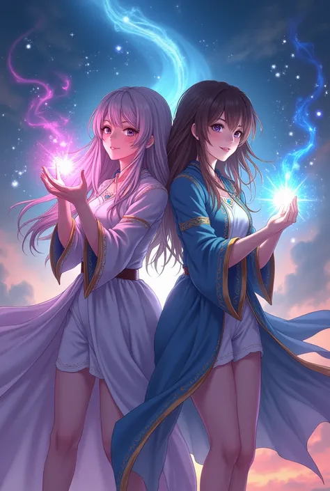 Draw young Two mages women anime 