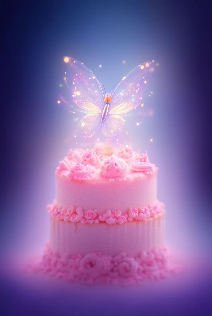 "Design a whimsical logo for Eyanas Kitchen. At the center, showcase a beautifully crafted cake with pastel icing, surrounded by a vibrant and colorful fog. A delicate butterfly with glowing, translucent wings is gracefully spreading sparkling sprinkles ov...