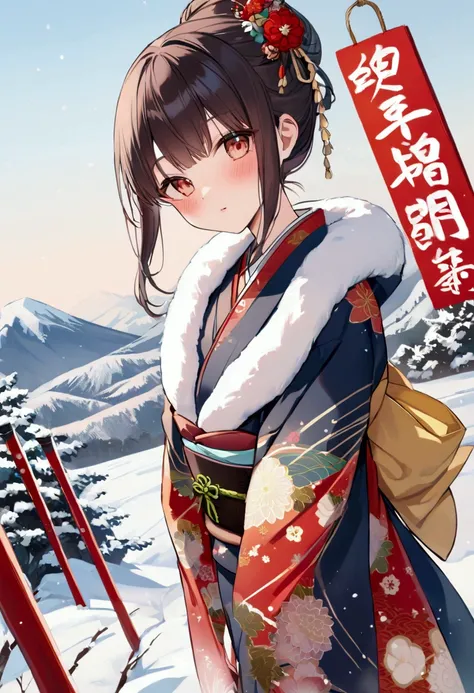  girl、 kimono、snow、New Year