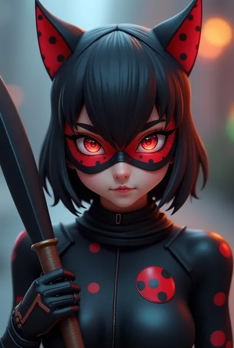 a close up of a person in a cat suit holding a bat, a picture inspired by Tadashi Nakayama, trending on cg society, furry art, catgirl, miraculous ladybug, anime catgirl, miraculous, cat girl, cat woman, catwoman, villainess, emma watson as catwoman, attra...