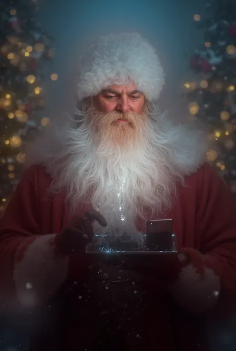 Santa Claus with smartphone at Christmas